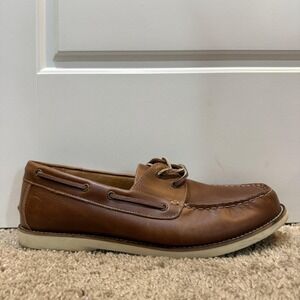 Vionic Shoes Mens Size 11 Brown Leather Boat Lace Up Casual Comfort Nautical